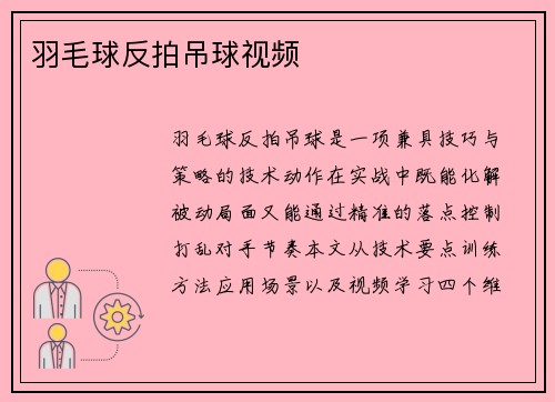 羽毛球反拍吊球视频